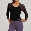 Long Sleeve Yoga Two-Piece Set for Women Mesh Gym Athletic Tops Workout Shirts with Support Sports Bra