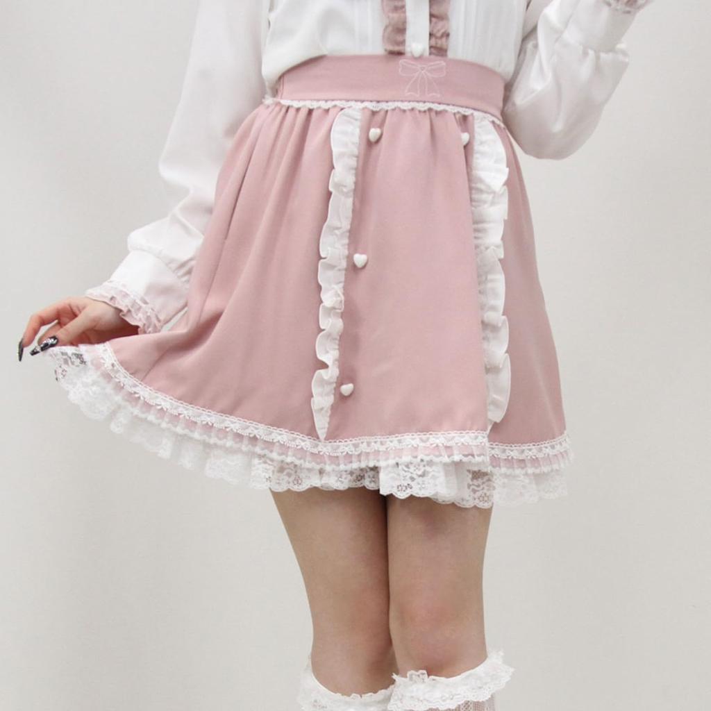 Yumetenbow Ribbon Embroidered Gathered Skirt 535201 Pink X White