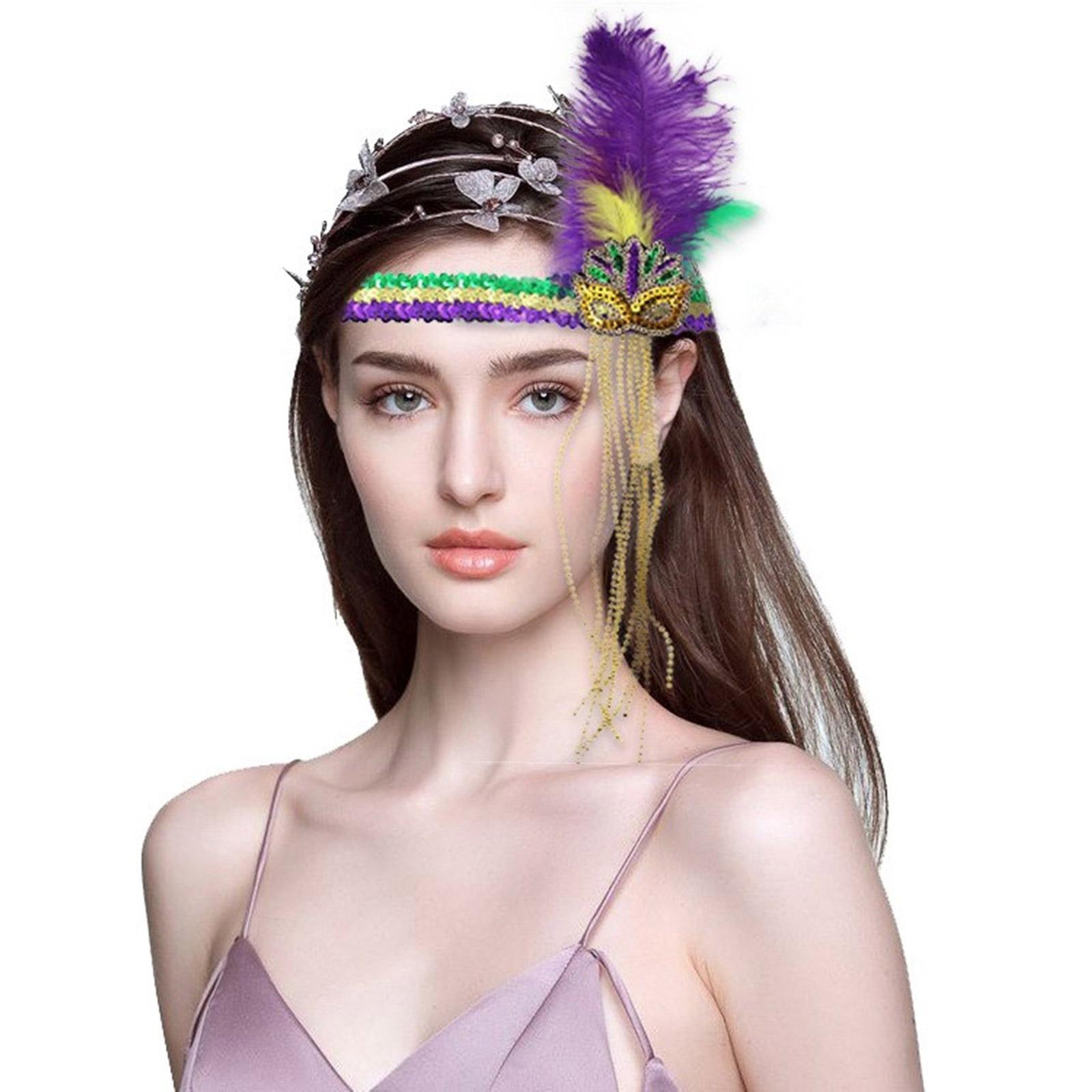 

Mardi Gras Costume Sequins Headband for Carnival Party Festival Props Feather Hairband Friend Gathering Props Headdress 1