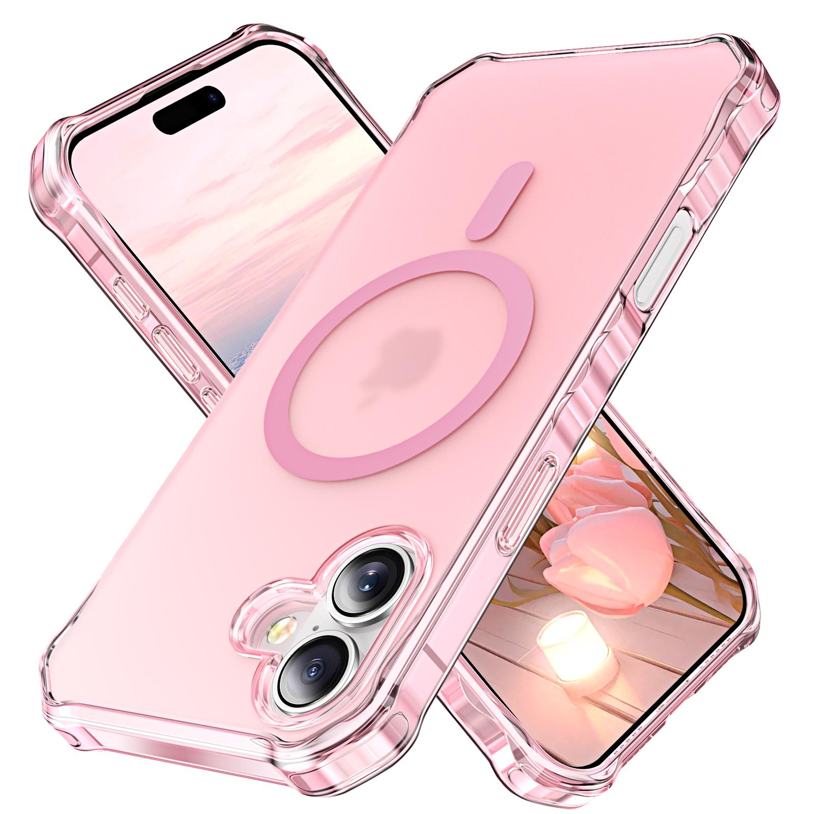 

For iPhone 16 Case Compatible with MagSafe Small Wavy Edge PC+TPU Phone Cover Pink