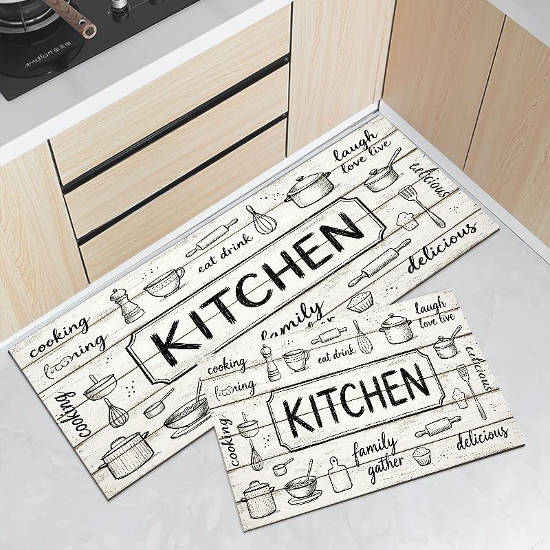 Crystal Velvet Farmhouse Kitchen Letter Print Runner Mat Set Waterproof Anti Slip Absorbent Floor Rug Home Decor Gift