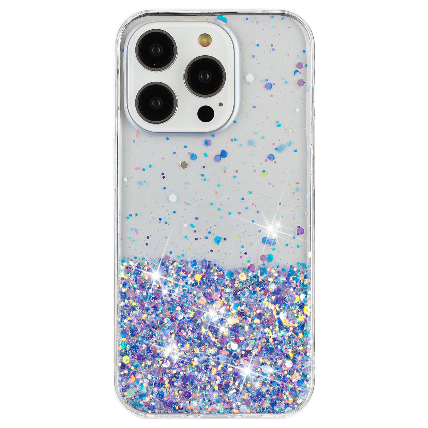 

For iPhone 16 Pro Case Sparkle Sequins Luminous Epoxy TPU Phone Cover Purple