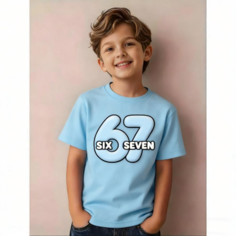 Summer Fashion Basic Six Seven 67 Print Kids T-Shirts Summer Street Short-Sleeve Outdoor Casual Tops for Boy and Girl's Tees Top