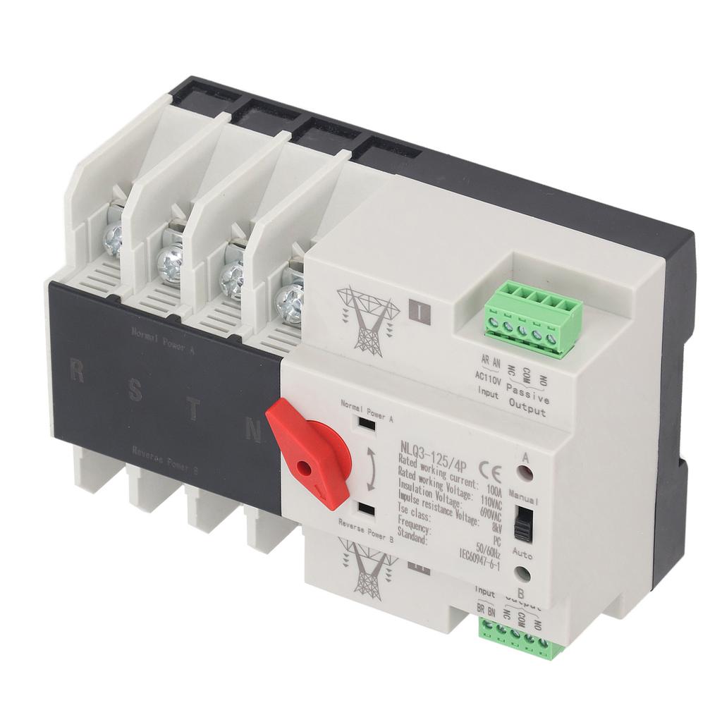 Dual Power Automatic Transfer Switch 4P Millisecond Fast Switching Controller AC110V 100A Mains
