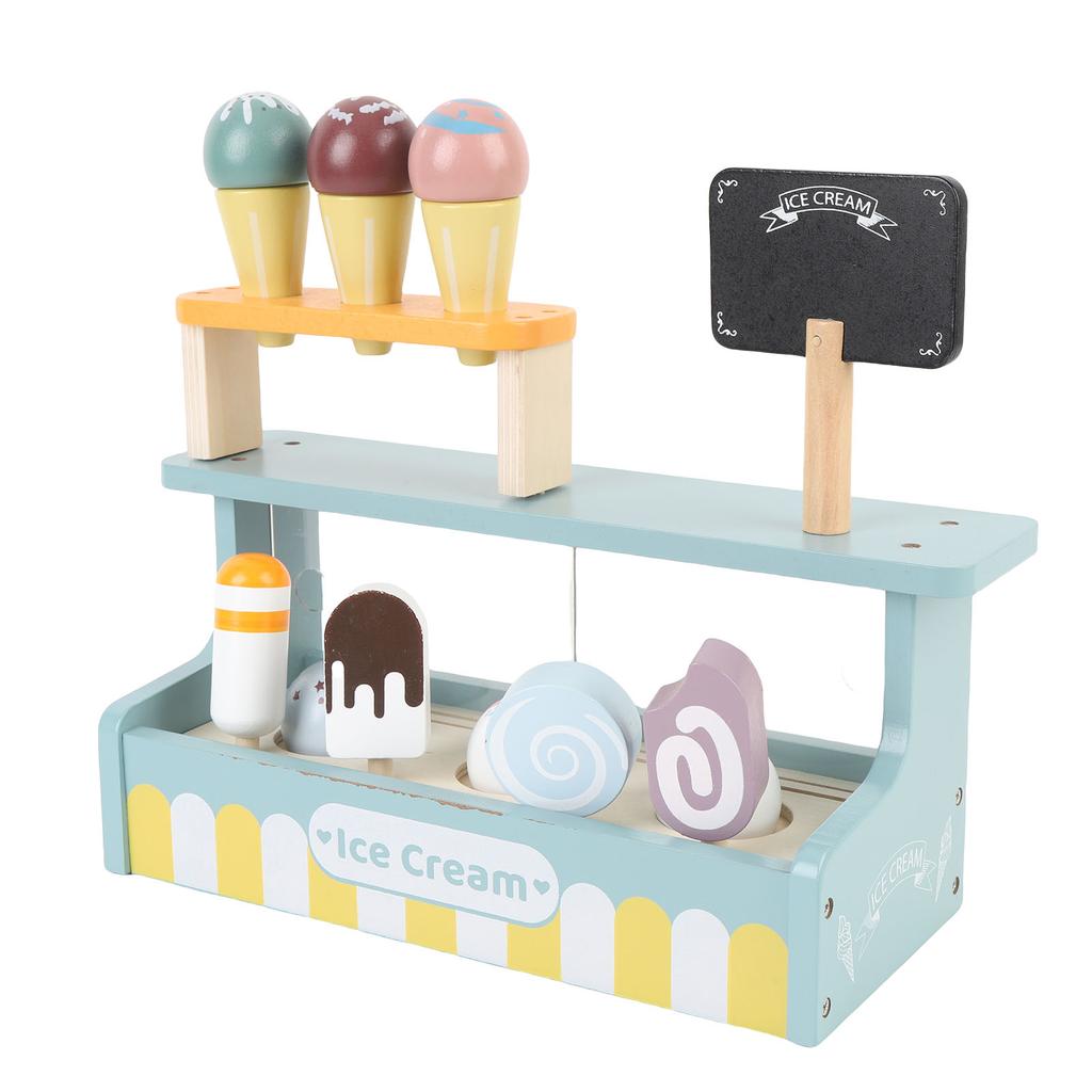 Wooden Ice Cream Toy Playset Simulation Playhouse Ice Cream Shop Playset Interactive Educational