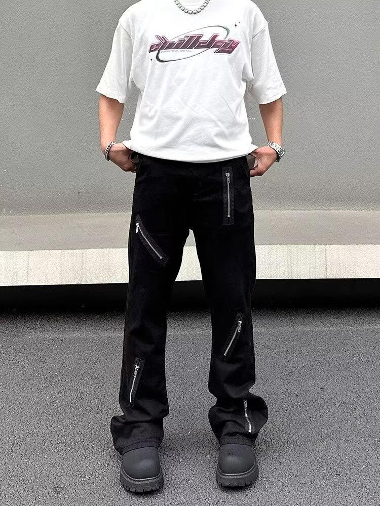 

Мужские джинсы с молнией, нишевый дизайн M чёрный