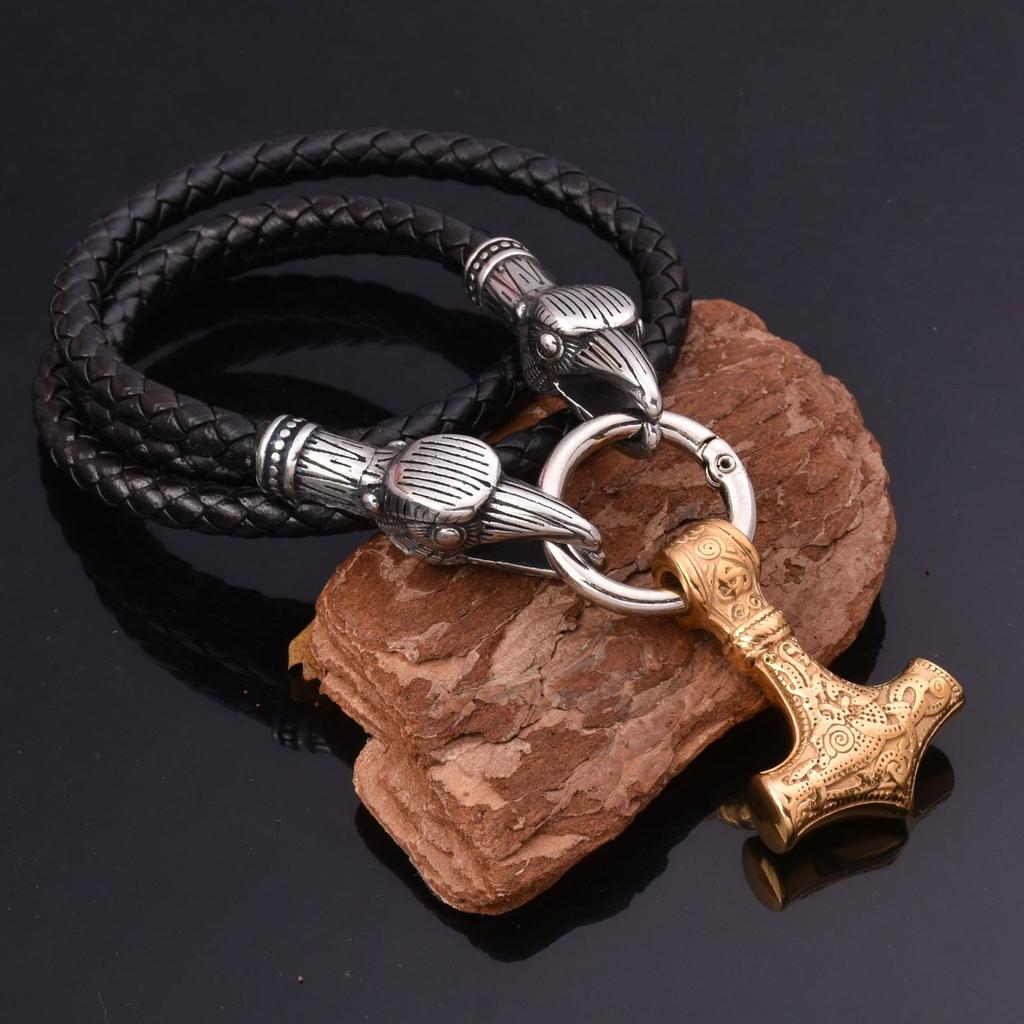 Nordic Viking Stainless Steel Odin Raven Thor 'S Hammer Pendant Necklace Men 'S Necklace