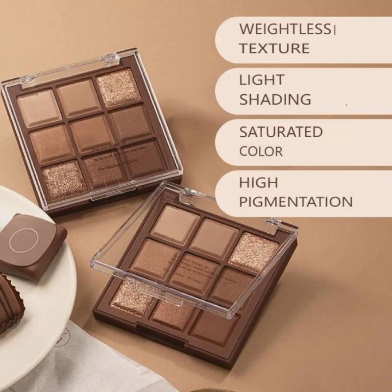 Eyeshadow Palette Matte Glossy Baked Pelette 9 Colors,Nine Shades of Chocolate Eyeshadow, Matte Matte Eyeshadow Palette Loose Powder