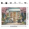 2D Florist Shop Backdrop, Blue Bicycle and Cherry Blossoms Party Photo Booth Banner
