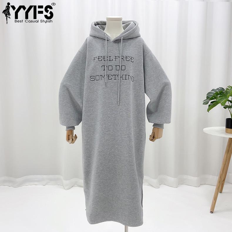 

YYFS Women s Fashion Fall Winter Long Sleeve Hooded Loose Waistline Casual Dresses Size: One Size сірий колір