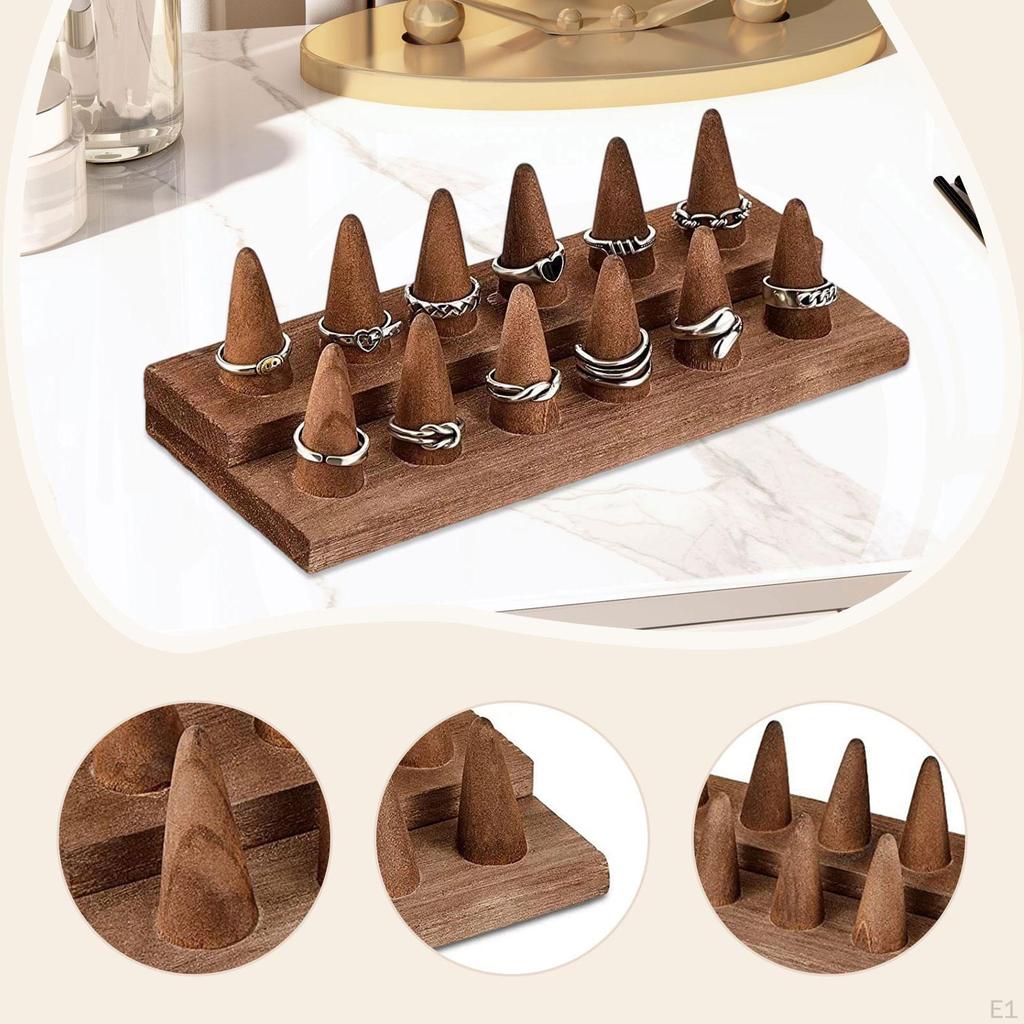 12 Fingers Wood Display Stand Organizer Craft Gift Compact Showcase, Space Saving for Dressing
