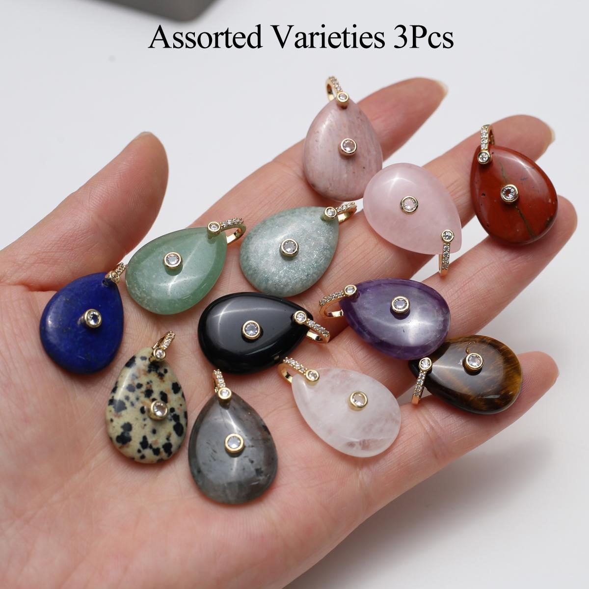 

3Pcs, Natural Stone Crystal Rose Quartz Jade Gemstone Pendant with Diamond, Boho Handmade Water Drop Charms for Jewelry Making DIY Crafts 18×25mm 3Pcs/18x25mm