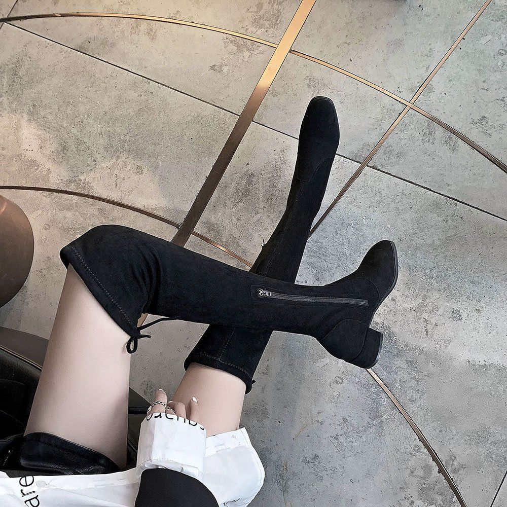 Boots Women Over the Knee 2025 Autumn and Winter New Women's Boots Square Head Small Elastic Internet Celebrity Long Tube Thin Winter Boots Velvet