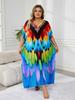 Bohemian Colorful Kaftan Dress for Women Plus Size Flattering Moo Moo Robe Relaxed Fresh Vacation Dress