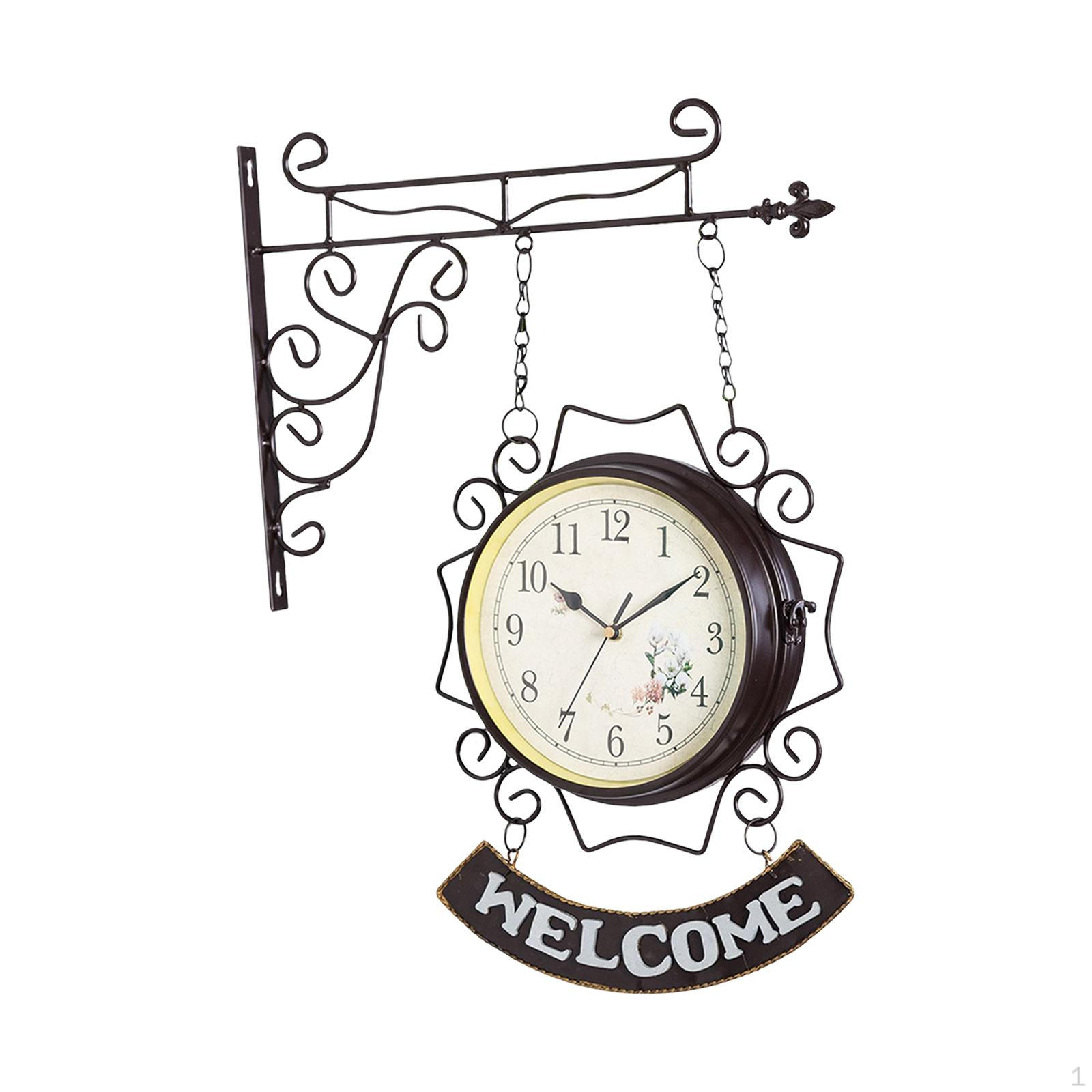 

Antique Double Sided Wall Clock Hanging Art Train Station Style for Study Decor кофейный