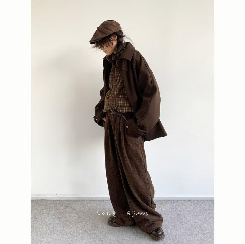 Unisex Retro Japanese Woolen Coat - Single-Breasted, Loose Fit, Raglan Sleeve