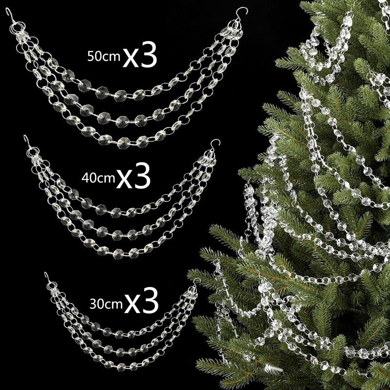 

9 Pcs 3-Layer Christmas Crystal Garland Clear Christmas Tree Decor Hanging Ornaments Acrylic Crystal Bead for Xmas Party