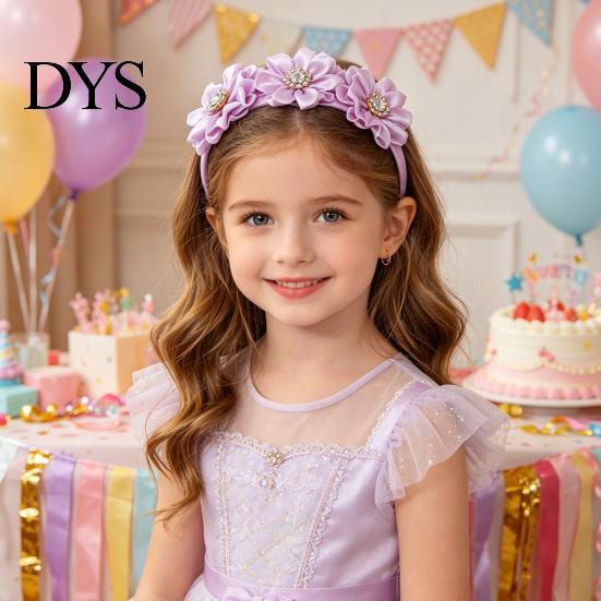 Flower Headband Princess Rhinestone Inlaid Multi-Petal 3D Flowers Lightweight Comfortable Hair Hoop Girls Party Accessory Transparent Plastic