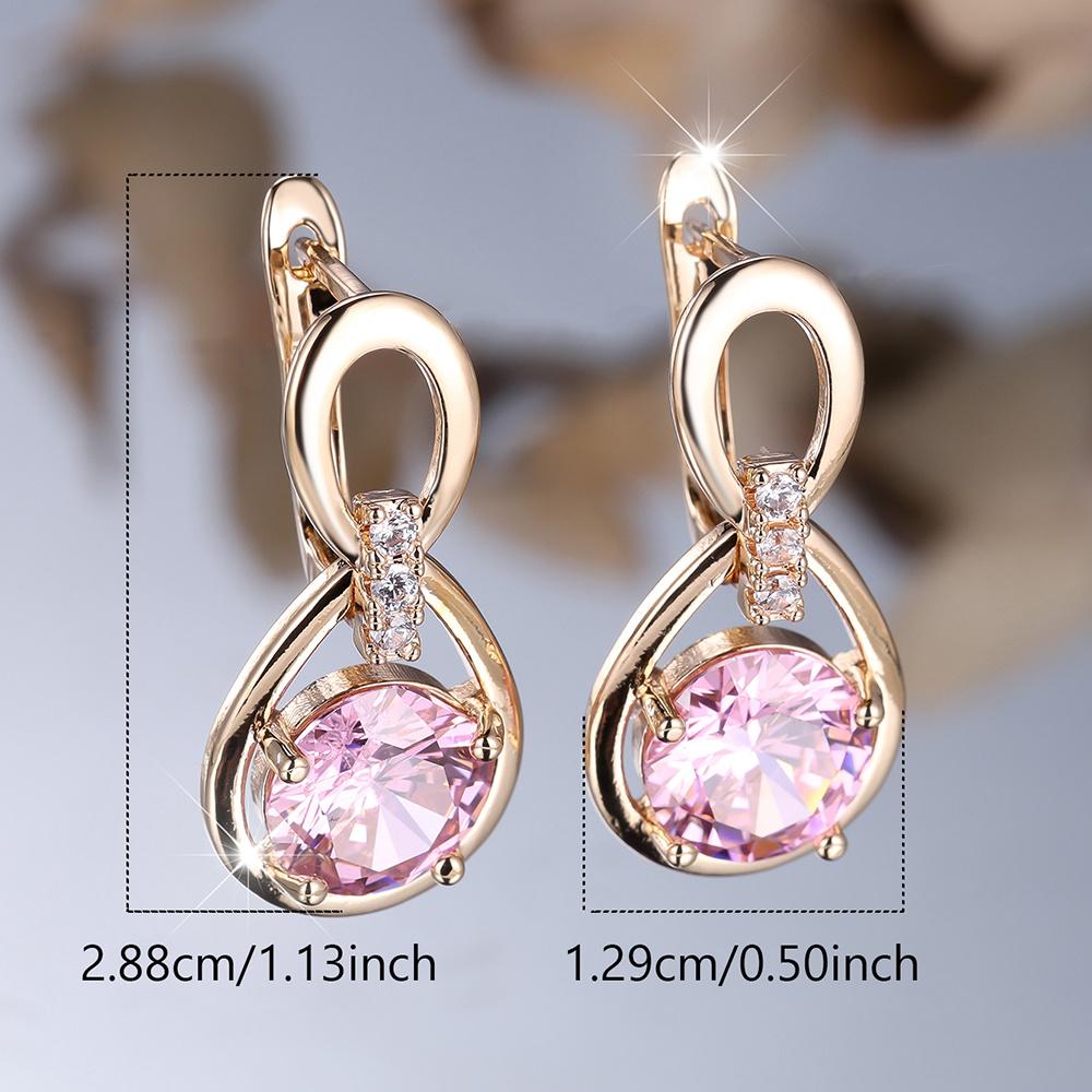 Charm Female Rainbow Pink Zircon Stone Hoop Earrings Gold Color Simple Wedding  For Women