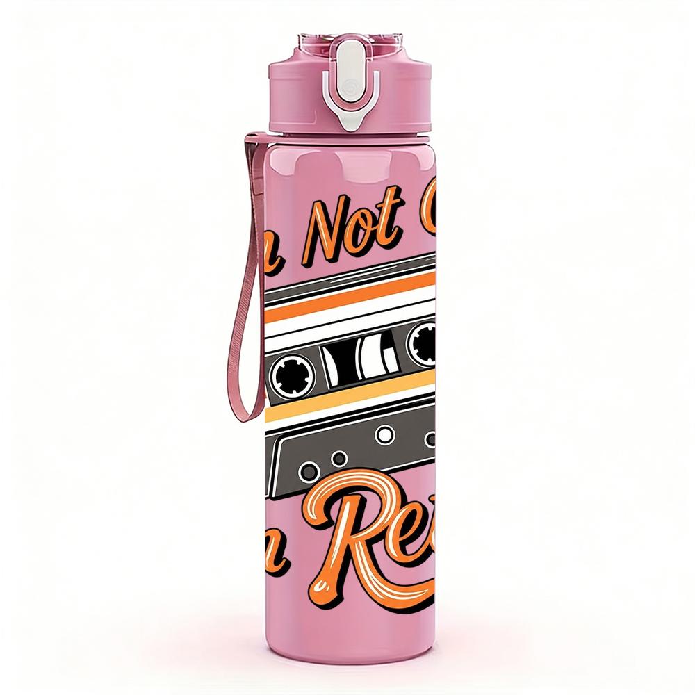 1PC Retro Cassette Tape Quote Graphic,750ml Color Plastic Sports Water Bottle,Leakproof Flip Straw Lid,Suitable for Sports Office Home Use