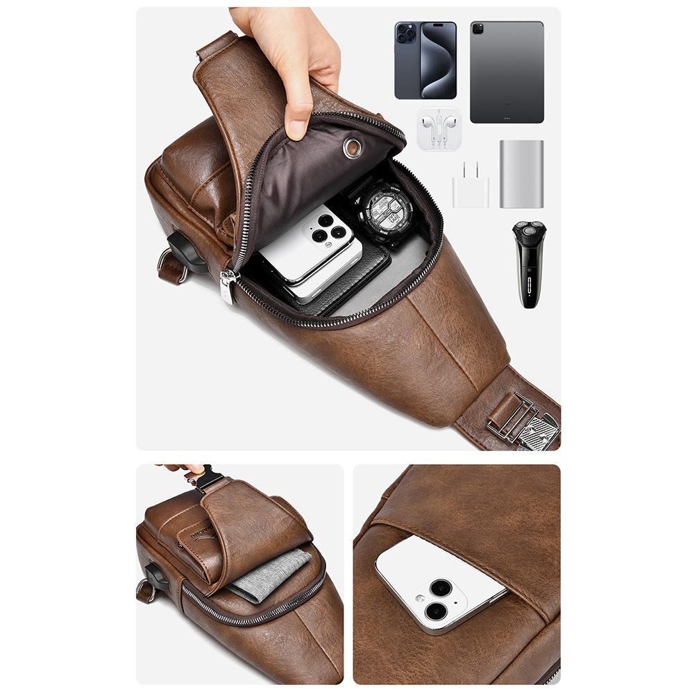 Men's Chest Bag USB Design Messenger Backpack Retro Fabric Shoulder Messenger Bag Sports Small Bag