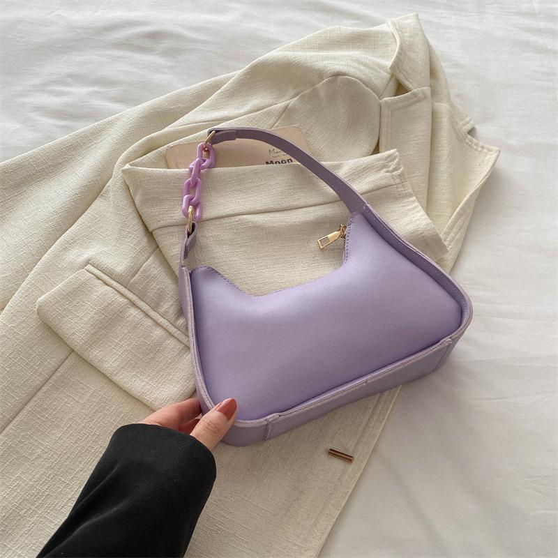 Simple 2025 New Solid Color Small Fresh Fashionable Popular Commuter Retro Chain Single Shoulder Portable Underarm Women's Bag
