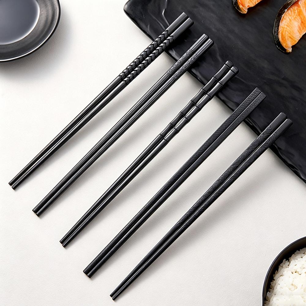 5 Pairs Premium Black Chopsticks Reusable for Sushi Japanese Anti-slip Chop Sticks Lightweight Dishwasher Safe, 9.57 Inches