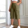 Damen Mid-Waist Relaxed Fit Cargo-Shorts mit elastischem Bund hinten, Knopf- und Reißverschluss, Mehrere Taschen