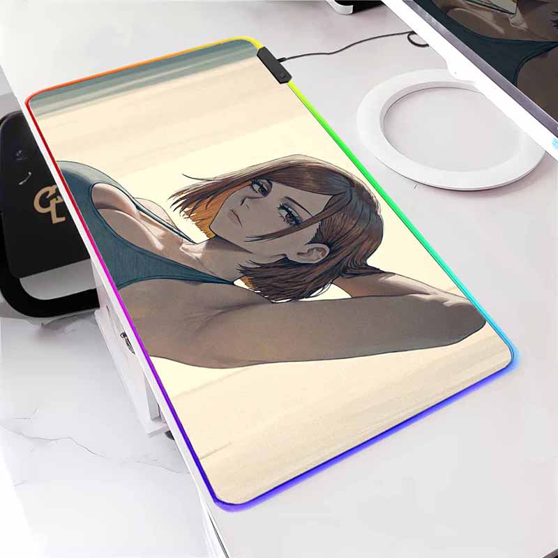 Anime Jujutsu Kaisen Large LED Mouse Mat Rubber Mousepad Gojo Satoru Yuji RGB Mouse Pad Gamer HD Print Table Mat Keyboard Pads