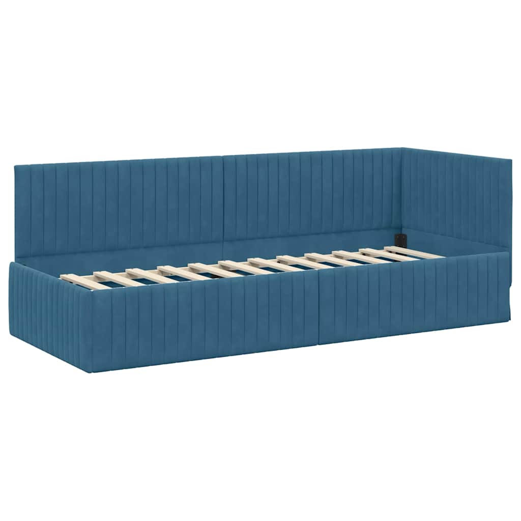 Corner Bed Frame with Mattress and Headboard 2 Pcs Blue Velvet
