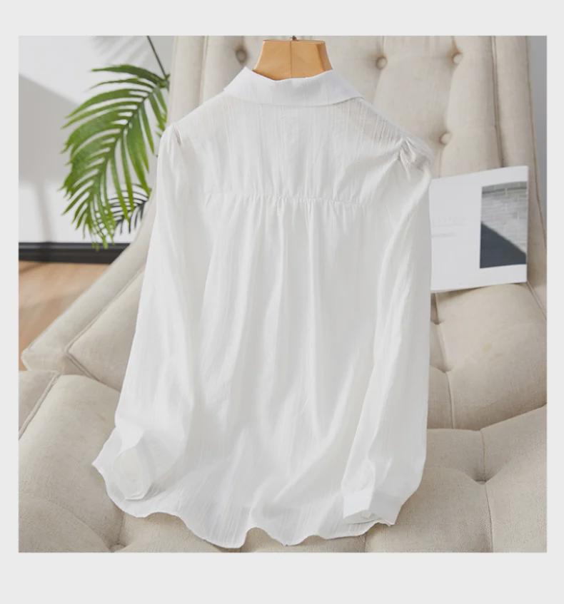 Lace Stitching White Women's Long Sleeve Shirt - Spring 2025 Commuter Style