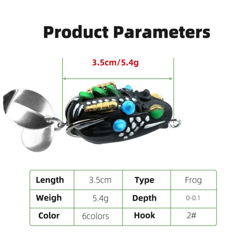 Lure Bait Wind Thunder Frog3.5cm5.4gDouble Sequin Flat Hook Black Fish Special Bait Imitation Bait Fishing Black Artifact
