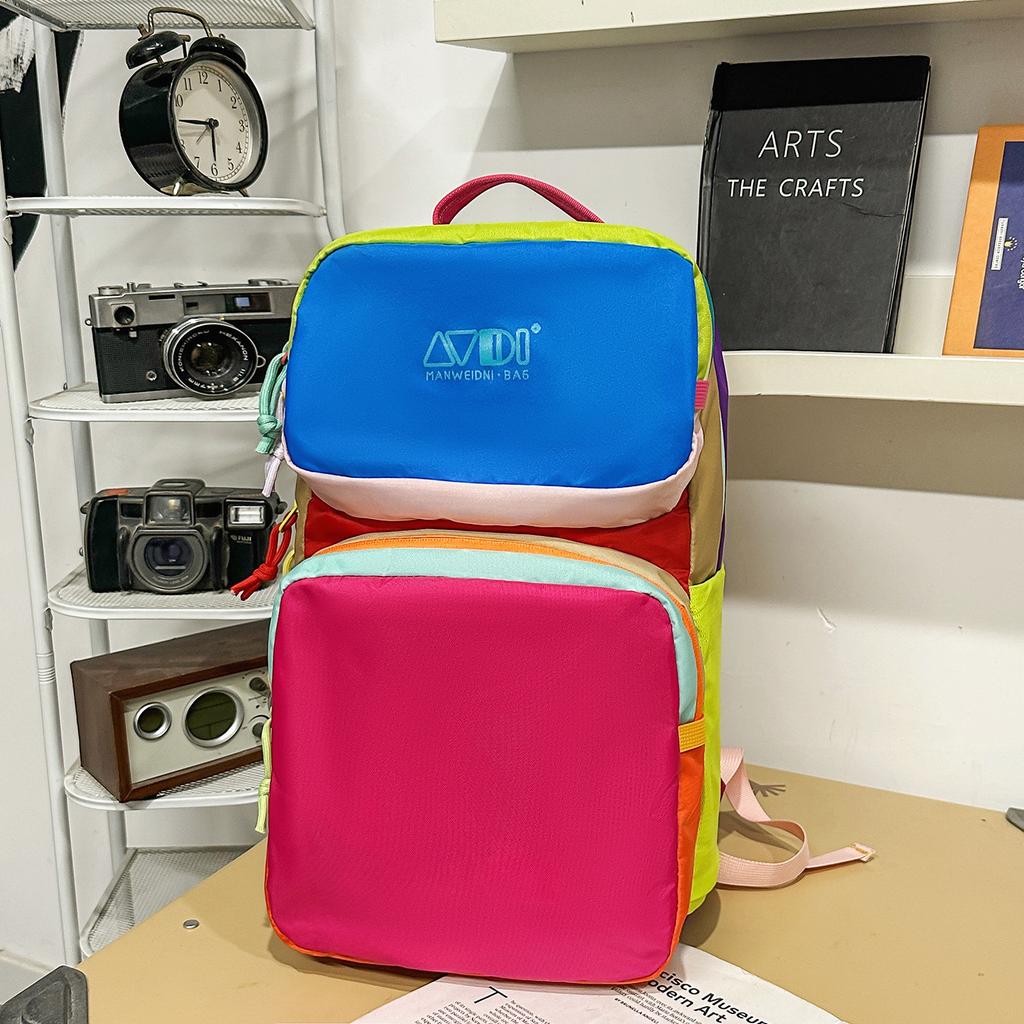 Schoolbag, dopamine large capacity backpack, stylish outdoor travel bag, sports color-blocked hiking bag, lightweight backpack