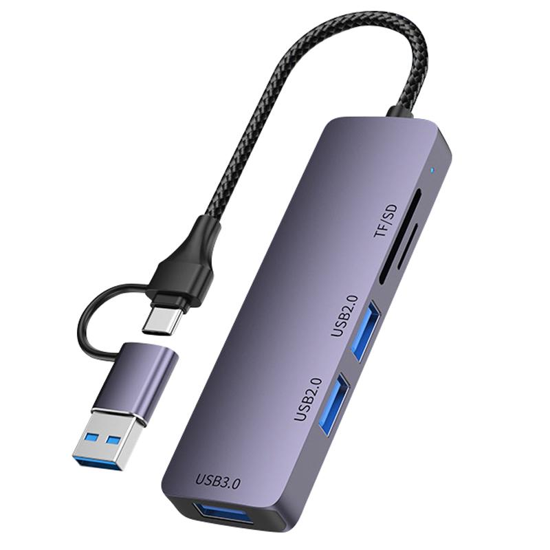 

T205 USB/Type-C to USB2.0x2+USB3.0+TF/SD Slot USB Hub Laptop Phone Docking Station As Shown A