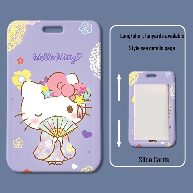 Cute Cartoon Cat Sliding ID Card Holder for Students and Office Staff