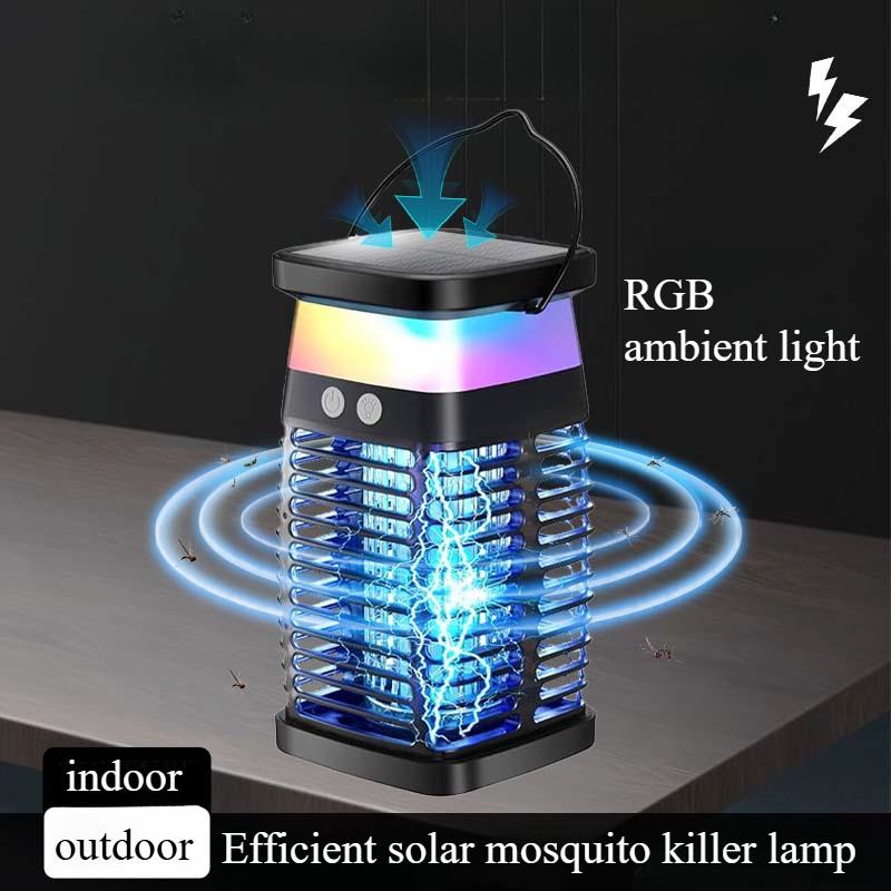 Lampă anti-țânțari cu energie solară, lampă UV, capcană pentru muște cu lumină violetă, lampă anti-țânțari cu șoc electric cu încărcare externă