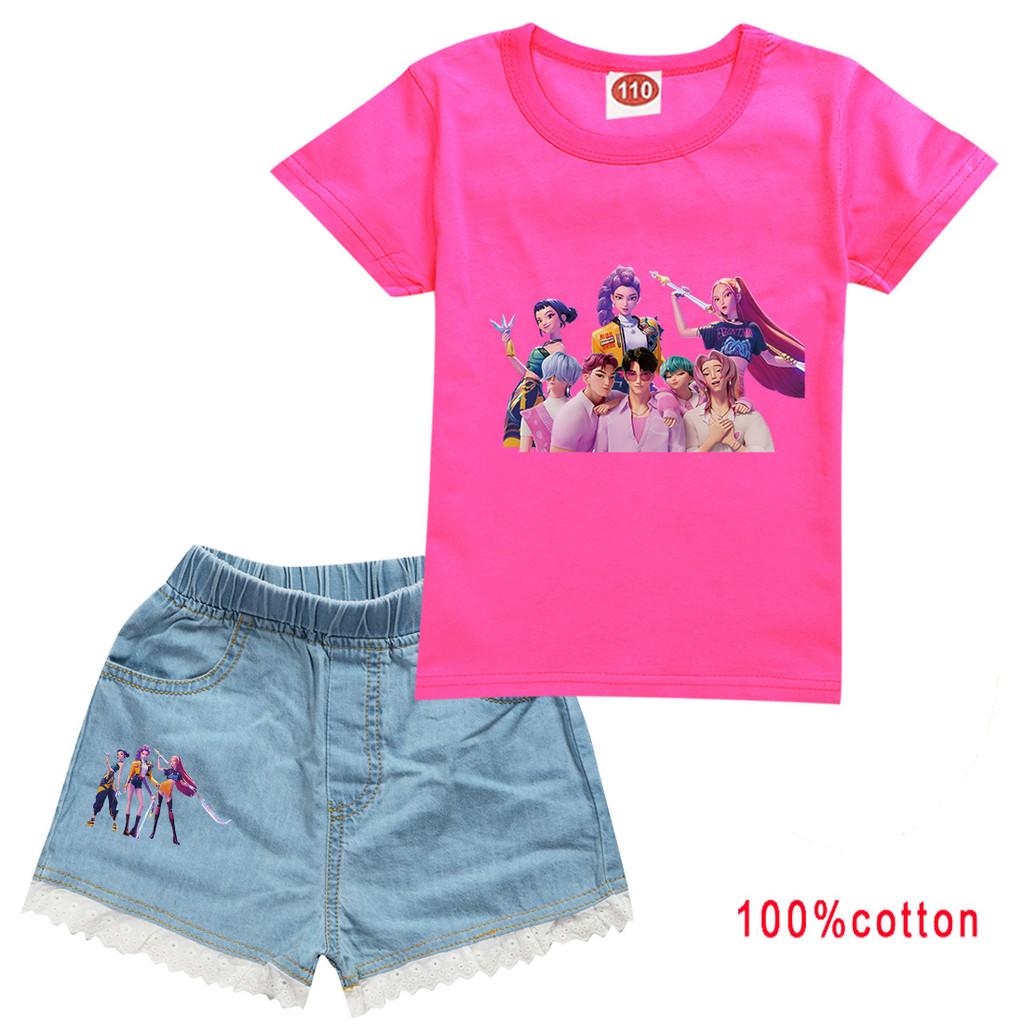 Kinder Mädchen Anime Cartoon Super Star Rumi Zoey Mira POP Sängerin Druck Baumwolle Kurzarm T-Shirt Jeans Shorts Kleidung Set