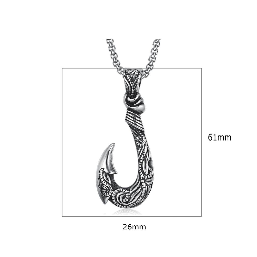 Vintage Stainless Steel Fishhook Pendant Mens Necklace Ocean Style Jewelry