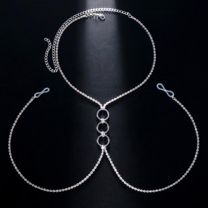 Breast Chain Choker Sexy Costume Metallic Jewelry Chain and Blingbling Strass Photo Props Jewelry Accessories for Women