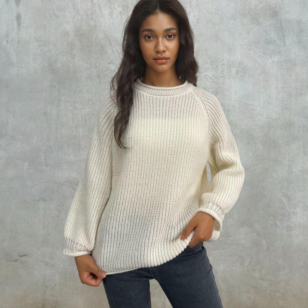 Women's Plus Size Chunky Knit Roll Neck Sweater - Solid Color Loose Pullover for Autumn/Winter