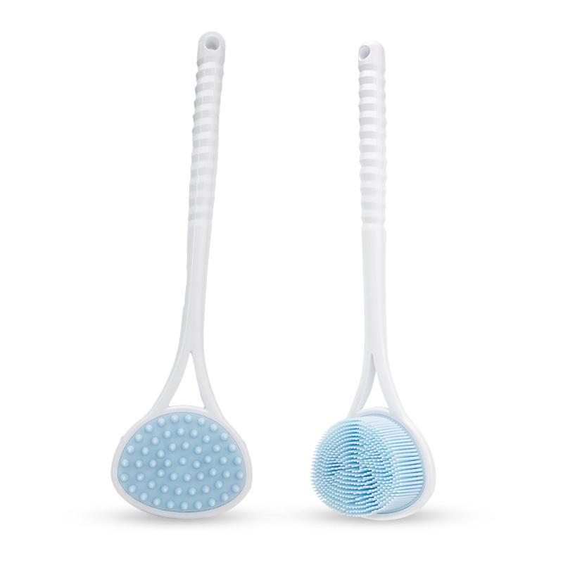 

Silicone Bath Brush Double Sided Long Handle Massage Brush Back Cleaning Soft Bristles Scrubber Daily Washroom Accessories синій