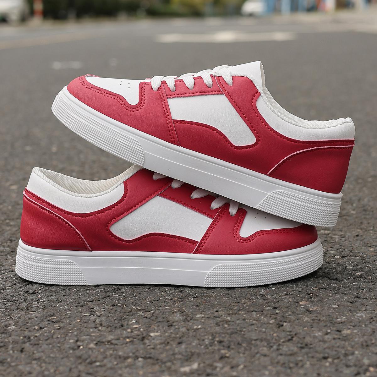 

Fashion Fashionable Breathable Shallow Lace-up Vulcanized Shoes Spring Autumn New Round Toe Thick Sole Comfortable Casual Sports Shoes 35 красный