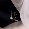 VENTFILLE 925 Sterling Copper CZ Star Moon Asymmetric Hoop Earrings for Women Girls Gold Copper Color Party Zircon Gifts