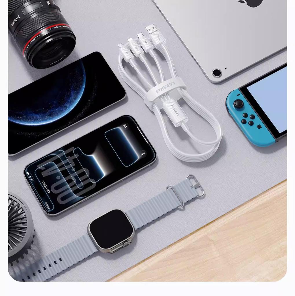 PISEN 100W 3-in-1 Fast Charging Cable, 6A for Apple and Huawei Devices