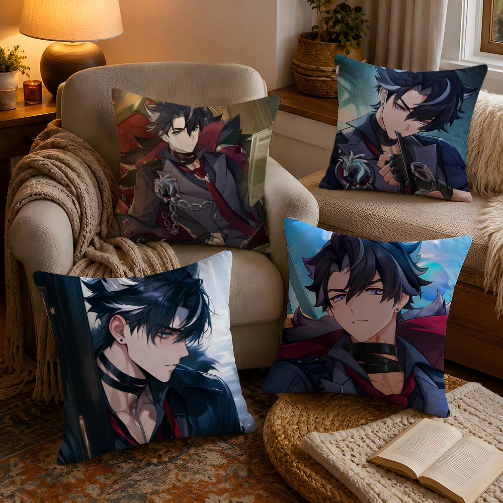 Genshin Impact WWriothesley Pillow Case Soft Plush Cushion Cover Double Print and Invisible Zipper for Sofa Home Car Use