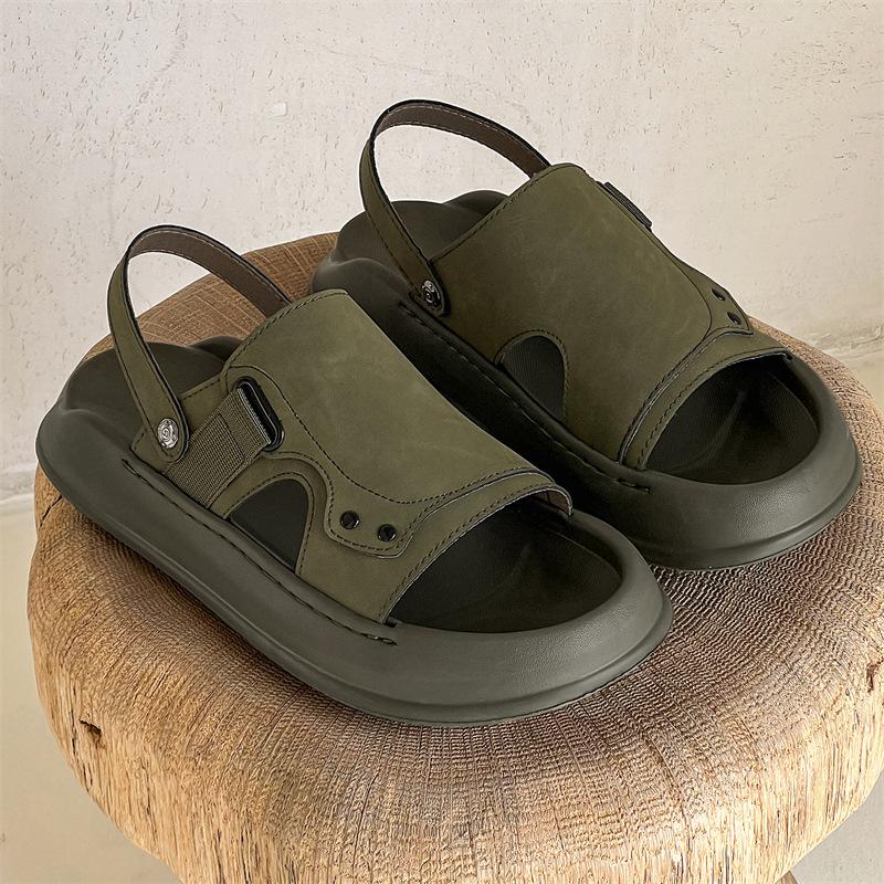 

New sandals men s summer breathable outer wear dual-purpose car leather sandals shoes trendy beach shoes 371232-J 44 оливковий колір