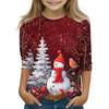 Christmas Day Print Tops For Youth Girls 4-11 Years Round Neck 3/4 Sleeves T-Shirts Trendy Tops Outfit Tees