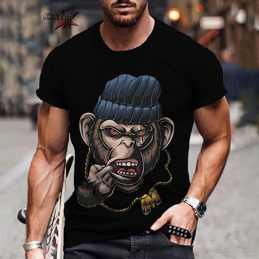 Men's T-Shirt 3D Hip-Hop Monkey Print Tees Fashion Animal 3D Print Men Clothing Summer Street Top Tee Short Sleeve T-Shirt Tops
