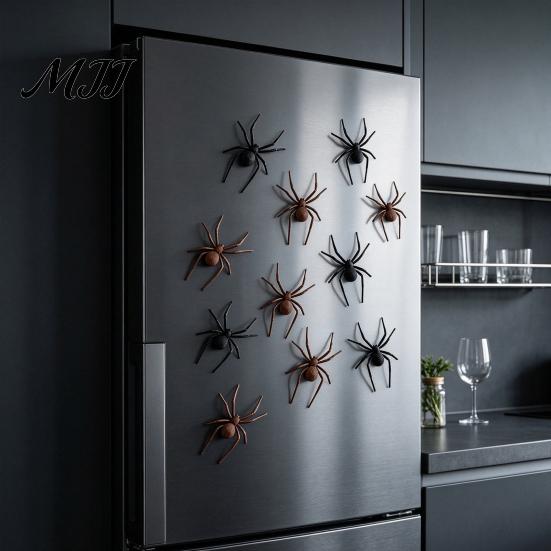 3D Creepy Spider DEcor 2/4/8Pcs Refrigerator Magnet, Lifelike Decorative Magnet for Spooky Decor Metal Surfaces, Magnetic Halloween Party Kitchen