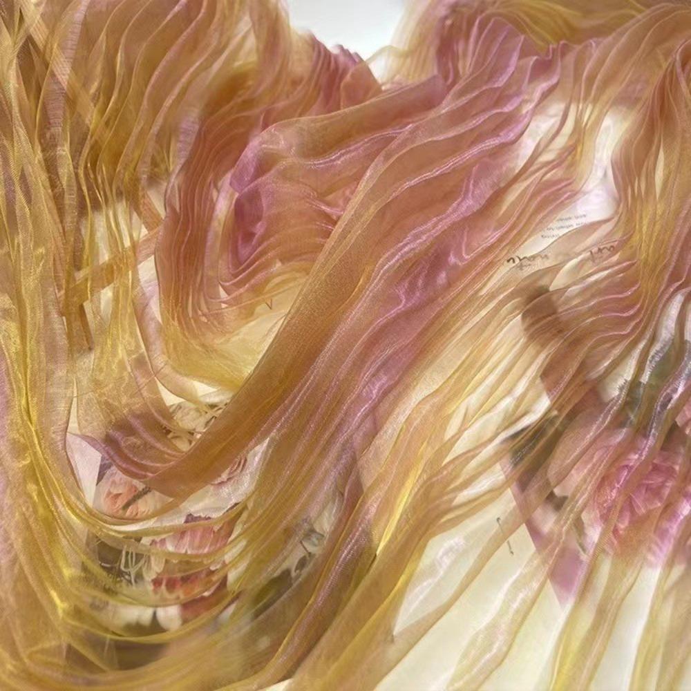 150cm X 1 Yard Organza Pleated Fabric Hardnet Texture Colorful Two-color DIY Clothing Fabric Handmade Pleated Pleated Decoration